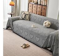 FANSU Chenille Housse de Canapé 1/2/3/4 Places Extensible Serviette de Canapé Anti-Poussière Dessus de Lit Couverture Protège canapé Chien Chat Housse de Protection, Coloré Cœur (Gris,180x340cm)