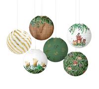 FANSU Colorées Lanterne Papier, 6 Pcs Imprimé Animalier de la Forêt Lanterne en Papier à Suspendues, Rond Lampion Papier pour Mariages, Jardin, Fêtes et Événements Lampion (Ensemble de forêt,25cm)