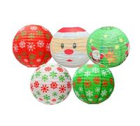 FANSU Colorées Lanterne Papier Noël, 5 PCS Lanterne en Papier à Suspendues, Noël Rond Lampion Papier pour Mariages, Anniversaires, Jardin,Fêtes et Événements Lampion (Le père Noël)