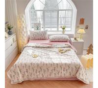 FANSU Coton Couvre Lit Matelassé Dessus de Lit Couverture Climatisation Couette 100% Coton Parure de Lit Canapé l'Air Conditionné Dentelle Blanche Courtepointe (Fleurs Roses,150x200cm)