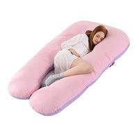 FANSU Coussin de Grossesse en Forme de U, Confort Coussin d'allaitement Doux Oreiller de Grossesse pour Maintenir Hanches, Votre Dos, Jambes et Ventre (130x70cm,Violet-Rose)