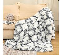 FANSU Couverture en Velours Cristal de imprimée Super Doux Couverture Moelleuses Couvre-lit draps Chaud Hiver Couvertures de Couverture en Fausse Fourrure (Plaid Noir et Blanc,80x120cm)