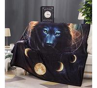 FANSU Couverture Plaid en Microfibree en Flanelle Chaud Super Doux Wolf Lion Wapiti 3D Imprimé Peluche Double Couverture de Lit Jeté de Canapé pour Lit Canapé Chaise (150x200cm,Loup Cosmique)
