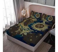 FANSU Drap Housse Bonnet 30cm Matelas 2 Personnes, Drap Housse Enfant avec Élastique Tout Autour, DrapHousse Microfibre Doux à Imprimé en 3D (Soleil Lune étoiles,200x200+30cm)