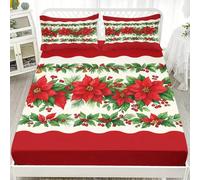 FANSU Drap Housse Halloween en 3D, Microfibre Couvre-lit 2025 Noël Drap Housse avec Élastique Tout Autour, Parure de Lit avec 2 Taies d'oreiller (Fleur Rouge 1,180x200cm)