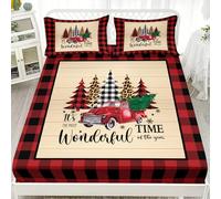 FANSU Drap Housse Halloween en 3D, Microfibre Couvre-lit 2025 Noël Drap Housse avec Élastique Tout Autour, Parure de Lit avec 2 Taies d'oreiller (Voiture de Noël,180x200cm)