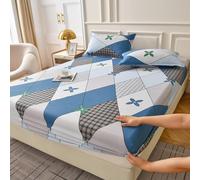 FANSU Drap Housse Microfibre, Matelas Style Moderne Drap Housse Élastique avec 2 Taies d'oreiller, Confortable Parure de Lit pour Lits Simples et Doubles (Diamant Bleu-Gris,180x200cm)