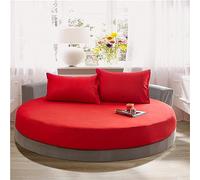 FANSU Drap Housse Rond, Doux Drap-Housse en Coton Élastique Respirant Housse de Matelas Confortable Couleur Unie Couvre-lit pour Thème Hôtel (220x220+25cm,Rouge)