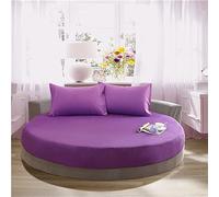 FANSU Drap Housse Rond, Doux Drap-Housse en Coton Élastique Respirant Housse de Matelas Confortable Couleur Unie Couvre-lit pour Thème Hôtel (220x220+25cm,Violet foncé)