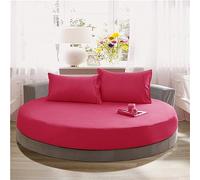 FANSU Drap Housse Rond, Doux Drap-Housse en Coton Élastique Respirant Housse de Matelas Confortable Couleur Unie Couvre-lit pour Thème Hôtel (180x180+25cm,Dunkelrosa)