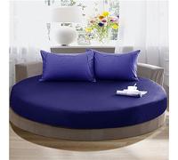 FANSU Drap Housse Rond, Doux Drap-Housse en Coton Élastique Respirant Housse de Matelas Confortable Couleur Unie Couvre-lit pour Thème Hôtel (200x200+25cm,Bleu Royal)