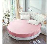 FANSU Drap Housse Rond, Doux Drap-Housse Soie Satinée Élastique Respirant Housse de Matelas Confortable Couleur Unie Couvre-lit pour Thème Hôtel (220x220+25cm,Rose)