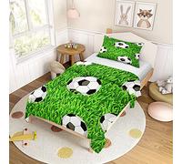 FANSU Enfant Parure de Lit Imprimé Football Créatif pour Garçons 1 Personne Ensemble de Literie avec Housse de Couette et Taie d'oreiller en Microfibre Respirant Doux (90x190cm,Terrain Football)
