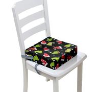 FANSU Enfant Réhausseur Coussin de Siège Chaise Haute avec Boucle de Sécurité, Noël Dessin animé Impression Eponge Confortable Coussins pour Repas Voyage de Bébé (40x40x10cm,Noir)