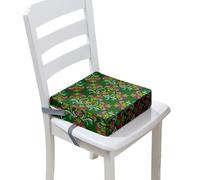 FANSU Enfant Réhausseur Coussin de Siège Chaise Haute, Bohême Imprimé Eponge Confortable Coussins pour Repas Voyage de Bébé, avec Boucle de Sécurité (32x32x8cm,rétro vert)