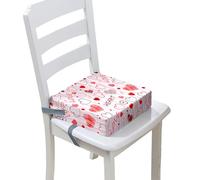 FANSU Enfant Réhausseur Coussin de Siège Chaise Haute, Cœur Imprimé Eponge Confortable Coussins pour Repas Voyage de Bébé, avec Boucle de Sécurité (32x32x8cm,Rose 3)
