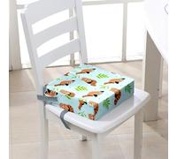 FANSU Enfant Réhausseur Coussin de Siège Chaise Haute, Dessin animé Animal Impression Eponge Confortable Coussins pour Repas Voyage de Bébé, avec Boucle de Sécurité (32x32x8cm,Noir)