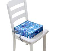 FANSU Enfant Réhausseur Coussin de Siège Chaise Haute, Dessin animé Baleine Impression Eponge Confortable Coussins pour Repas Voyage de Bébé, avec Boucle de Sécurité (32x32x8cm,bleu 4)