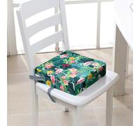 FANSU Enfant Réhausseur Coussin de Siège Chaise Haute, Dessin animé Flamant Impression Eponge Confortable Coussins pour Repas Voyage de Bébé, avec Boucle de Sécurité (32x32x8cm,Vert)