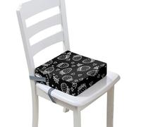 FANSU Enfant Réhausseur Coussin de Siège Chaise Haute, Dessin animé Fraise Impression Eponge Confortable Coussins pour Repas Voyage de Bébé, avec Boucle de Sécurité (40x40x10cm,Noir)