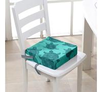 FANSU Enfant Réhausseur Coussin de Siège Chaise Haute, Impression de Tortue de mer Eponge Confortable Coussins pour Repas Voyage de Bébé, avec Boucle de Sécurité (15.7x15.7x3.9inch,vert foncé)