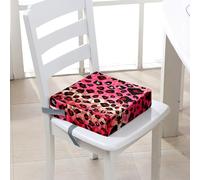 FANSU Enfant Réhausseur Coussin de Siège Chaise Haute, Imprimé léopard Eponge Confortable Coussins pour Repas Voyage de Bébé, avec Boucle de Sécurité (32x32x8cm,rouge)