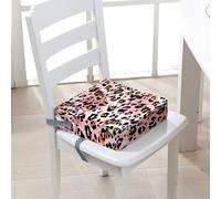 FANSU Enfant Réhausseur Coussin de Siège Chaise Haute, Imprimé léopard Eponge Confortable Coussins pour Repas Voyage de Bébé, avec Boucle de Sécurité (32x32x8cm,Rose 2)