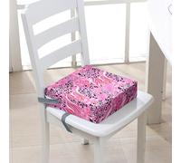FANSU Enfant Réhausseur Coussin de Siège Chaise Haute, Imprimé léopard Eponge Confortable Coussins pour Repas Voyage de Bébé, avec Boucle de Sécurité (40x40x10cm,rose)