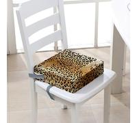 FANSU Enfant Réhausseur Coussin de Siège Chaise Haute, Imprimé léopard Eponge Confortable Coussins pour Repas Voyage de Bébé, avec Boucle de Sécurité (32x32x8cm,jaune)