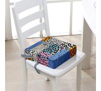 FANSU Enfant Réhausseur Coussin de Siège Chaise Haute, Imprimé léopard Eponge Confortable Coussins pour Repas Voyage de Bébé, avec Boucle de Sécurité (40x40x10cm,patchwork)