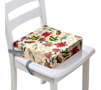 FANSU Enfant Réhausseur Coussin de Siège Chaise Haute, Océan Poisson Impression Eponge Confortable Coussins pour Repas Voyage de Bébé, avec Boucle de Sécurité (Kaki,32x32x8cm)