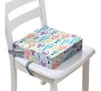 FANSU Enfant Réhausseur Coussin de Siège Chaise Haute, Océan Poisson Impression Eponge Confortable Coussins pour Repas Voyage de Bébé, avec Boucle de Sécurité (Blanc,40x40x10cm)