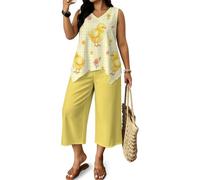FANSU Ensemble Été Femme 2 Pièces Imprimée Ferme (Poussin,3XL)