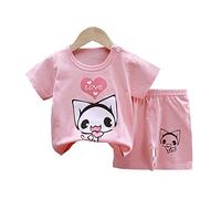 FANSU Ensembles de Pyjama Bébé 2 Pièces, Ensembles 0-6 Année Fille Coton Dessin Animé T-Shirt à Manches Pyjamas de Bande Dessinée sous-Vêtements (Chat Jaune,110cm (3-4 Ans))