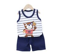 FANSU Ensembles de Pyjama Bébé 2 Pièces, Ensembles 0-7 Année Garçon Coton Gilet sans Manches T-Shirt à Manches Pyjamas Courts Pyjama d'été sous-Vêtements (Basket Bleu Marine,60cm (18-24 Mois))
