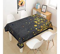 FANSU Fleur Style Rectangulaire Nappe de Table, Polyester Anti Tache Imperméable Résistant Lavable pour Salle à Manger/Jardin/Extérieur Intérieur (140x180cm,Or Noir)