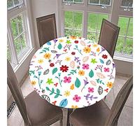 FANSU Fleurs Nappes Rondes avec Bord Élastique, Rondes Nappes Anti Taches Imperméable Polyester Nappe Table Protège Table pour Cuisine Jardin Extérieur Fête (Plante colorée,Diamètre 130cm)