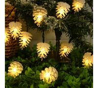 FANSU Forme de Pomme de Pin Guirlande Lumineuse Exterieure de Jardin, Lumière Extérieure Jardin Solaire, 8 Modes IP65 Étanche pour Décoration Pergola Mariage Terrasse Balcon (Blanc chaud,6.5M/30LED)