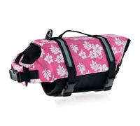 FANSU Gilet de Sauvetage pour Chien avec Poignée, Gilet de Sauvetage Réglable pour Chiens de Petite, Moyenne et Grande pour Sécurité de l'eau Plage, Piscine (XXS,Fleur Rose)