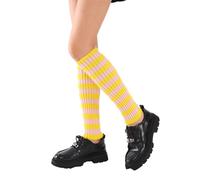 FANSU Guêtres Femme Chaude, Jambiere Femme Hiver, Jambières à Tricoter d'Hiver Tricot Jambe Chaussette pour Fille, Yoga, Ballet, Danse (1 paire,rayé jaune)