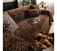 FANSU Hiver Serviette de Canapé Chaleur Peluche Housse de Canapé Lavable Anti-poussière Canapé Couverture Protège Canapé Chat Anti Griffe Léopard Canapé Serviette Multifonction (180x260cm,Café)