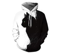 FANSU Homme Sweats à Capuche Imprimé 3D Hoodie, Chat Noir Blanc Moderne Unisexe Manches Longues Sport Casual Tops Pullover Automne Hiver Sweat-Shirts Vêtements (S,Chat Noir)
