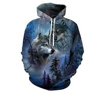 FANSU Homme Sweats à Capuche Mode Imprimé 3D, Créatif Animal Hoodie Unisexe Automne Hiver Manches Longues Sport Tops Pullover Sweat-Shirts (M,Loup des forêts)