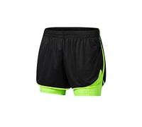 FANSU Hommes 2 en 1 Shorts de Course, Short de Sport Poche Base Layer Stretch Compression Léger Respirant Séchage Rapide Pantalon Court Leggings Bermuda Été (S,Vert Noir)