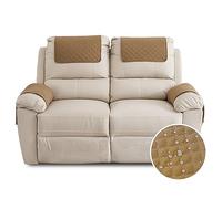 FANSU Housse D'accoudoir De Canapé, Imperméable Housse D'appui-tête pour Accoudoir de Fauteuil Relax avec Poche, Housse de Fauteuil Antidérapante Matelassée (2 Places,Camel)