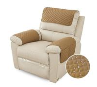 FANSU Housse D'accoudoir De Canapé, Imperméable Housse D'appui-tête pour Accoudoir de Fauteuil Relax avec Poche, Housse de Fauteuil Antidérapante Matelassée (1 Places,Camel)
