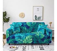 FANSU Housse de Canapé Universelle 1/2/3/4 Places, Revêtement de Canapé Extensible avec Accoudoirs, Motif de Feuilles Tropicales 3D Protecteur de Canapé pour Salon Sofa (Feuille Verte 9,1 Place)