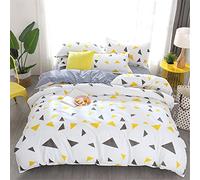FANSU Housse de Couettes 1 Personnes, Parure de Lit 4 Pièces Microfibre Modèle de À Pois Triangle Ensemble de Literie avec 2 Taies d'oreillers et 1 Drap de lit (140x200cm,Gris Jaune)