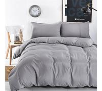 FANSU Housse de Couettes 1 Personnes, Parure de Lit 4 Pièces Microfibre Modèle de Plain Couleur Unie Ensemble de Literie avec 2 Taies d'oreillers et 1 Drap de lit (140x200cm,Gris argenté)