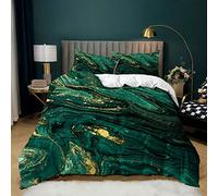 FANSU Housse de Couettes Parure de Lit 1 ou 2 Personnes, Sets de Housses de Couettes avec Marbre Imprimé Housses de Couettes + Taies d'oreillers (200x200cm,Vert foncé)